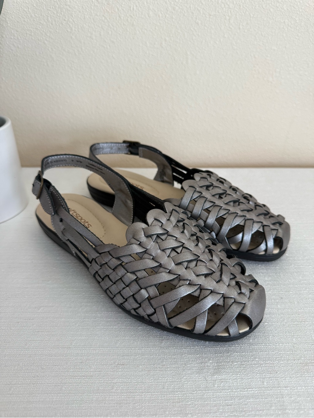 New Softspots Woven Slingback Sandals - Metallic Silver